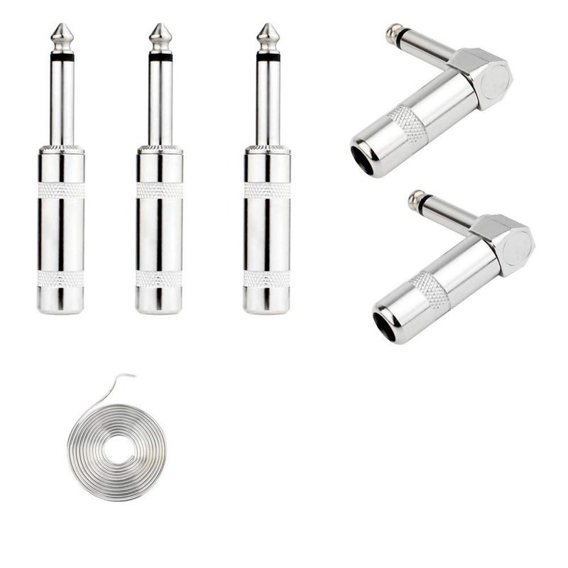 GiantBee 1/4" Audio Plugs 6.35mm Plug TS Male 1/4 inch Solder Type Mono Plug Design Connector for DJ Mixer Speaker Guitar Cables Phono Patch Cable Microphone Cables (5 Pack) GiantBee (Combo Set) - Image 1